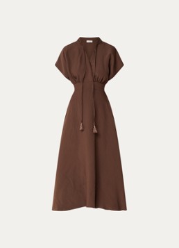 Aaiko Dames Serra tuniekjurk met strikkraag in de kleur Chocoladebruin