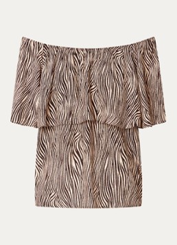 Aaiko Dames Tiana off shoulder top met print in de kleur Hazelnootbruin