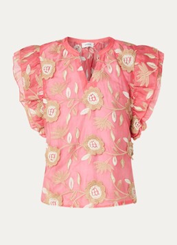 Aaiko Dames Yaella top met borduring in de kleur Koraal