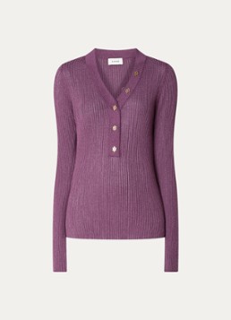 Aaiko Dames Polly ribgebreide pullover met stretch in de kleur Aubergine
