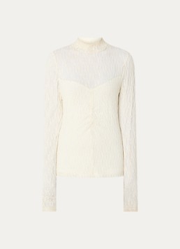 Aaiko Dames Amy semi-transparante top met broderie in de kleur Gebroken wit