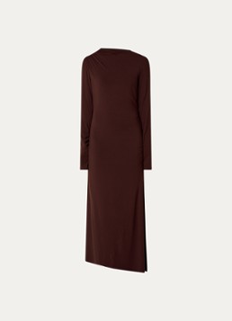 Aaiko Dames Jaxe maxi jurk met asymmetrische zoom in de kleur Kastanjebruin