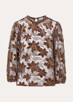Aaiko Dames Shaila semi-transparante top met opengewerkt dessin in de kleur Donkerbeige