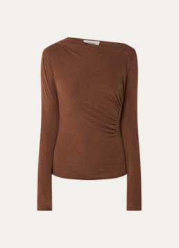 Aaiko Dames Jalisse top in wolblend met asymmetrische hals in de kleur Cognac