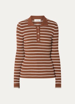 Aaiko Dames Olin ribgebreide trui met streepprint in de kleur Cognac