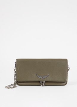 Zadig&Voltaire Dames Rock Grained clutch van leer met afneembare schouderriem in de kleur Legergroen