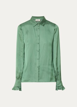 Zadig&Voltaire Dames Thely blouse van satijn met ruches in de kleur Donkergroen