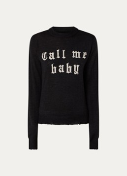Zadig&Voltaire Dames Ivy fijngebreide trui van merino wol met ingebreid patroon en strass in de kleur Antraciet
