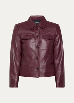 Zadig&Voltaire Dames Liam jack van lamsleer met schoudervulling en paspelzakken in de kleur Bordeauxrood