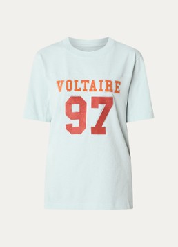 Zadig&Voltaire Dames T-shirt met logoprint en strass in de kleur Lichtblauw
