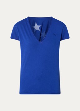 Zadig&Voltaire Dames Story T-shirt met borduring en mesh details in de kleur Kobaltblauw