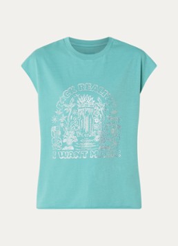 Zadig&Voltaire Dames Cloe Cascade T-shirt met print en strass in de kleur Turquoise