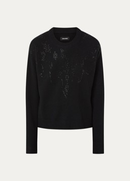 Zadig&Voltaire Dames Markuz fijngebreide trui van kasjmier met strass in de kleur Zwart