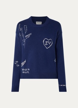 Zadig&Voltaire Dames Markuz fijngebreide trui met borduring in de kleur Donkerblauw