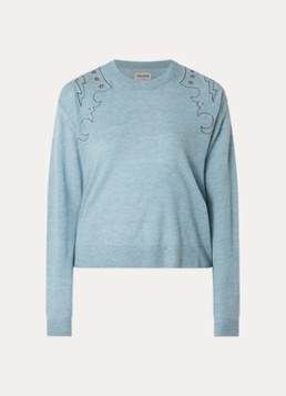 Zadig&Voltaire Dames Swapy fijngebreide trui van kasjmier met strass in de kleur Staalblauw