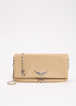 Zadig&Voltaire Dames Rock Grained clutch van leer met afneembare schouderriem in de kleur Beige