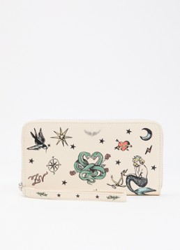 Zadig&Voltaire Dames Compagnon Tattoo ritsportemonnee van lakleer met print in de kleur Ivoor