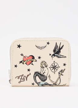Zadig&Voltaire Dames Tattoo Mini portemonnee van kalfsleer in de kleur Beige