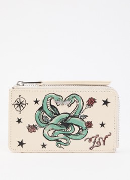 Zadig&Voltaire Dames Tattoo portemonnee van lakleer met print in de kleur Ivoor