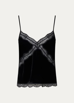 Zadig&Voltaire Dames Cishi spaghettitop van fluweel met details van kant in de kleur Zwart