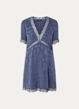 Zadig&Voltaire Dames Redoxa mini tuniekjurk van zijde met details van kant in de kleur Royalblauw
