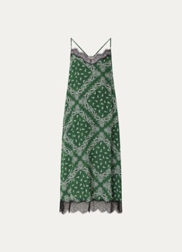 Zadig&Voltaire Dames Respa midi jurk van zijde met paisley dessin in de kleur Donkergroen