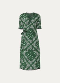 Zadig&Voltaire Dames Reforme midi jurk met strikdetail en paisley dessin in de kleur Donkergroen