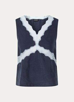 Zadig&Voltaire Dames Tasao top van satijn met details van kant in de kleur Donkerblauw