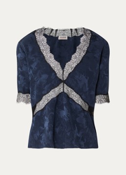 Zadig&Voltaire Dames Tedoxa top met jacquard dessin en details van kant in de kleur Donkerblauw
