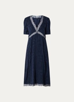 Zadig&Voltaire Dames Rodexa mini jurk van zijde met print en details van kant in de kleur Donkerblauw