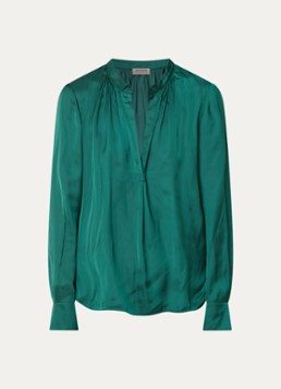 Zadig&Voltaire Dames Tink tuniek van satijn met plooidetail in de kleur Donkergroen