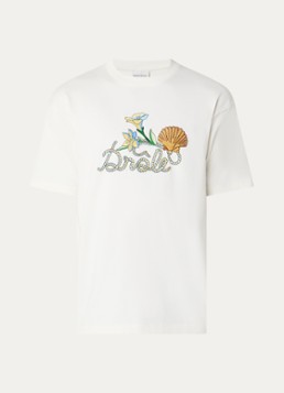 Drôle de Monsieur Heren Shell T-shirt met logoprint in de kleur Ivoor, maat: M