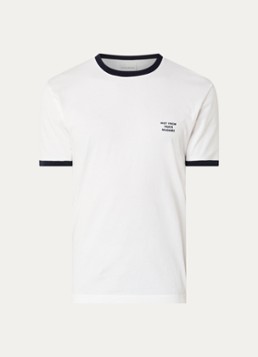 Drôle de Monsieur Heren T-shirt met logoprint in de kleur Wit, maat: S