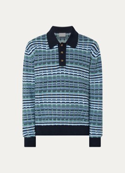 Drôle de Monsieur Heren Fijngebreide trui met polokraag en ingebreid patroon in de kleur Blauw, maat: XL