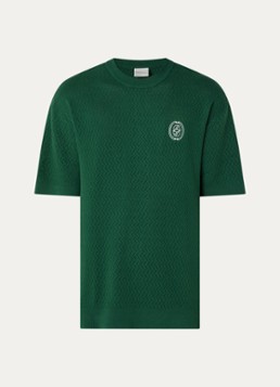 Drôle de Monsieur Heren D-Mirror trui met opengewerkt dessin en logoborduring in de kleur Groen, maat: M