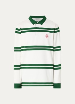 Drôle de Monsieur Heren Regular fit polo met streepprint en logo in de kleur Donkergroen, maat: S