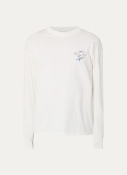 Drôle de Monsieur Heren Esquisse longsleeve met logo- en backprint in de kleur Gebroken wit, maat: S