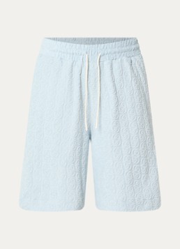 Drôle de Monsieur Heren Monogram korte broek met logo flockprint en steekzakken in de kleur Lichtblauw, maat: L