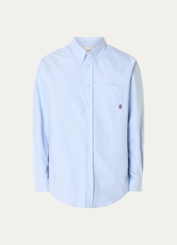 Drôle de Monsieur Heren Oxford overhemd met logo in de kleur Lichtblauw, maat: S