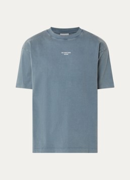 Drôle de Monsieur Heren T-shirt met logo in de kleur Staalblauw, maat: S