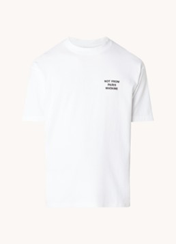 Drôle de Monsieur Heren T-shirt met front- en backprint in de kleur Gebroken wit, maat: XL