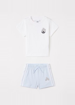 Adidas Meisjes Set van T-shirt met korte broek 2-delig in de kleur Lichtblauw, maat: 68