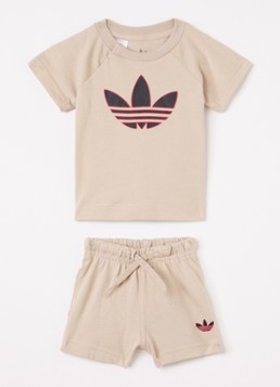Adidas Meisjes Set van T-shirt met korte broek 2-delig in de kleur Beige, maat: 62