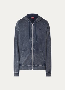 Diesel Heren Sweatvest met capuchon en verwassen afwerking in de kleur Donkerblauw