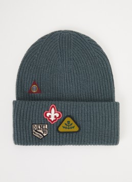Diesel Heren K-Phat ribgebreide muts van wol met logoborduring in de kleur Olijfgroen