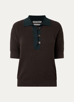 J.W. Anderson Dames Grofgebreide polo in kasjmierblend met ribstructuur in de kleur Donkerbruin, maat: S