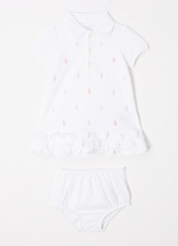 Ralph Lauren Meisjes Polojurk met logoborduring en bloomer in de kleur Wit, maat: 80