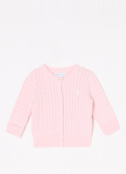 Ralph Lauren Meisjes Grofgebreid vest met logo in de kleur Lichtroze, maat: 86