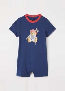 Ralph Lauren Jongens Playsuit van piqué katoen met logoborduring in de kleur Donkerblauw, maat: 6M=68