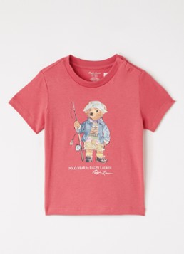 Ralph Lauren Meisjes T-shirt jurk met logoprint in de kleur Cranberryrood, maat: 3M